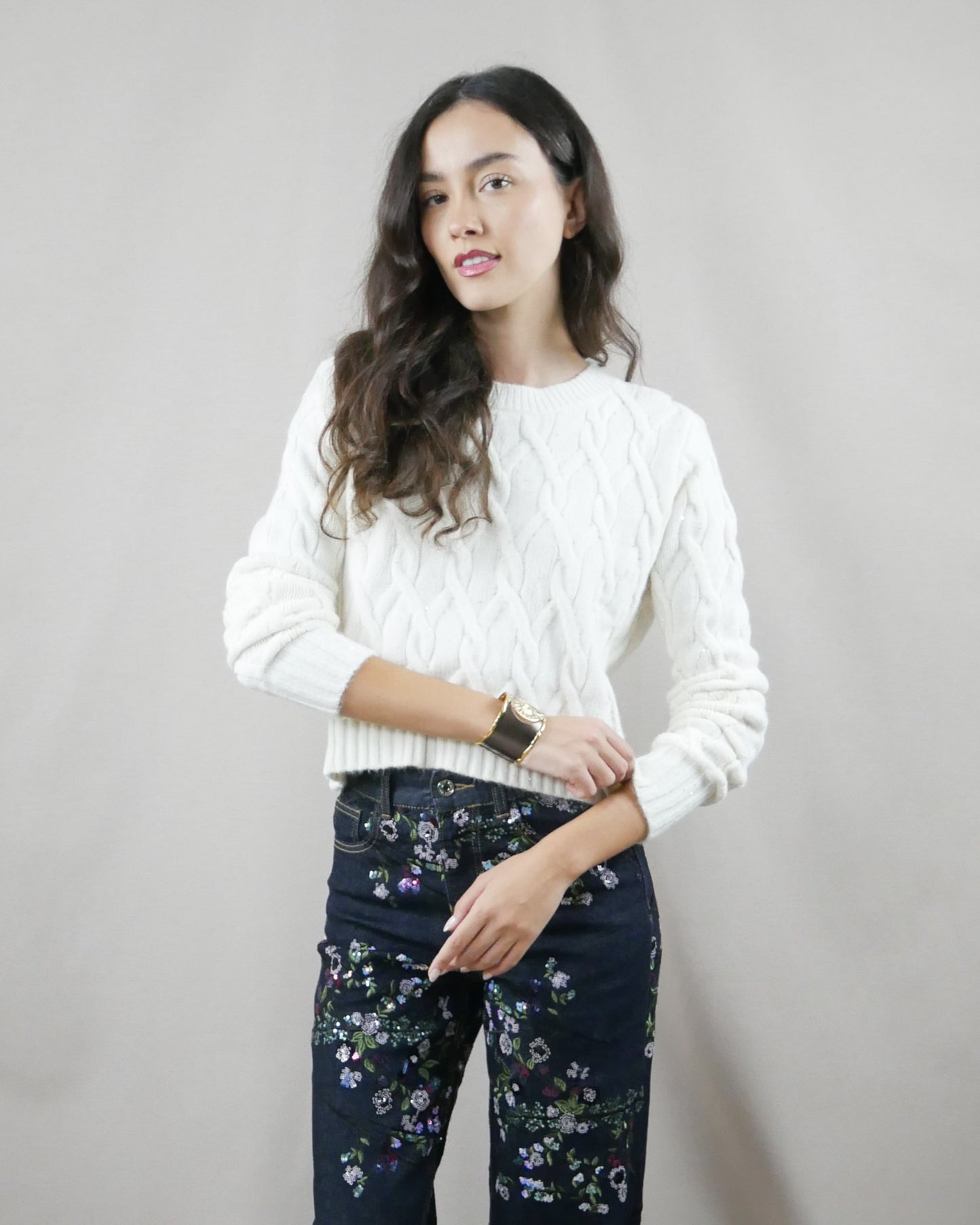white knit sweater