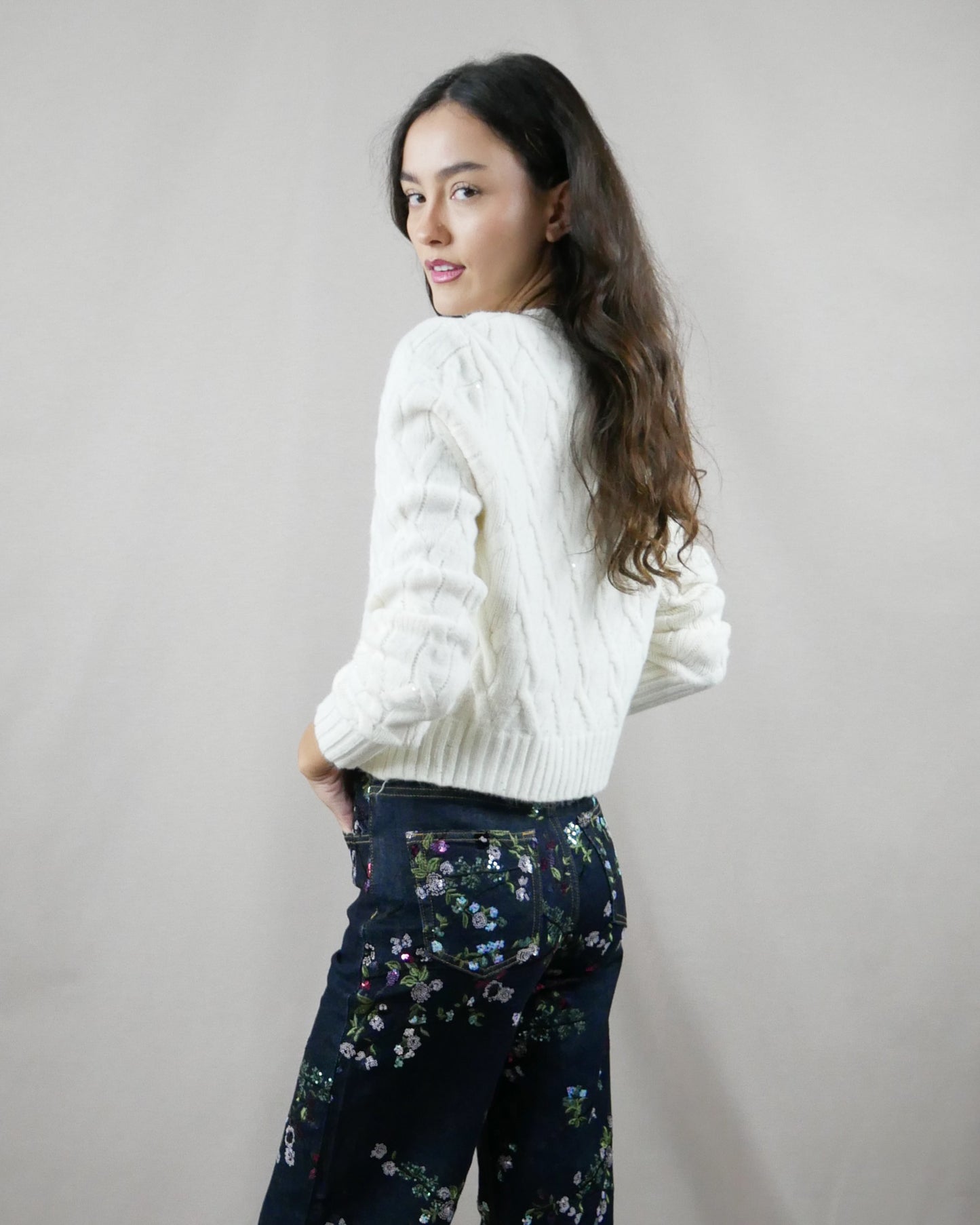 white knit sweater