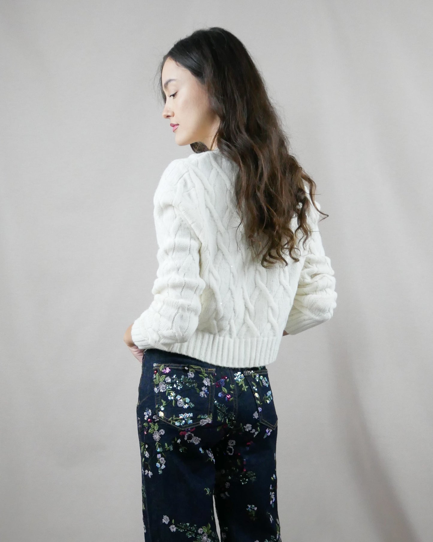 white knit sweater