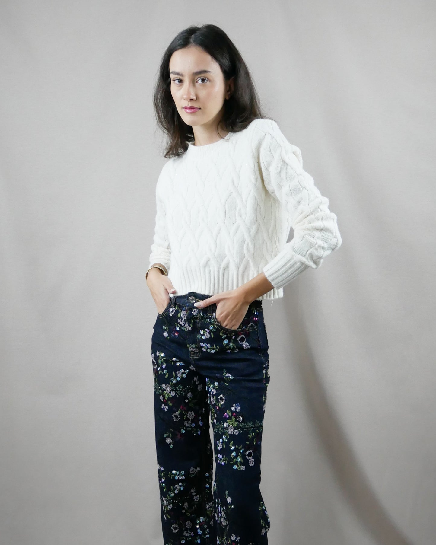 white knit sweater