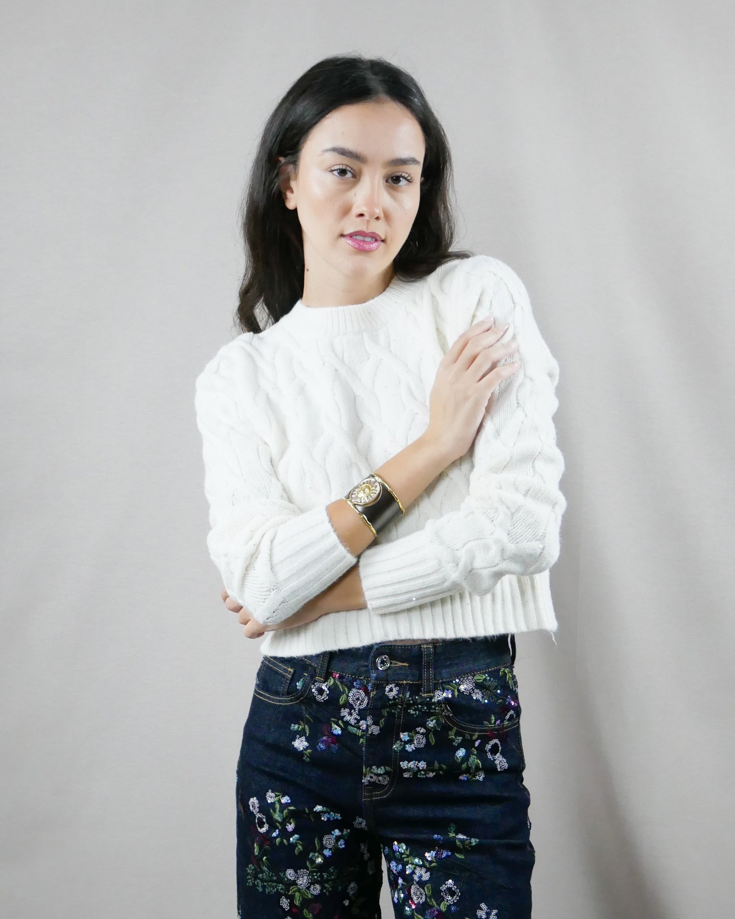 white knit sweater