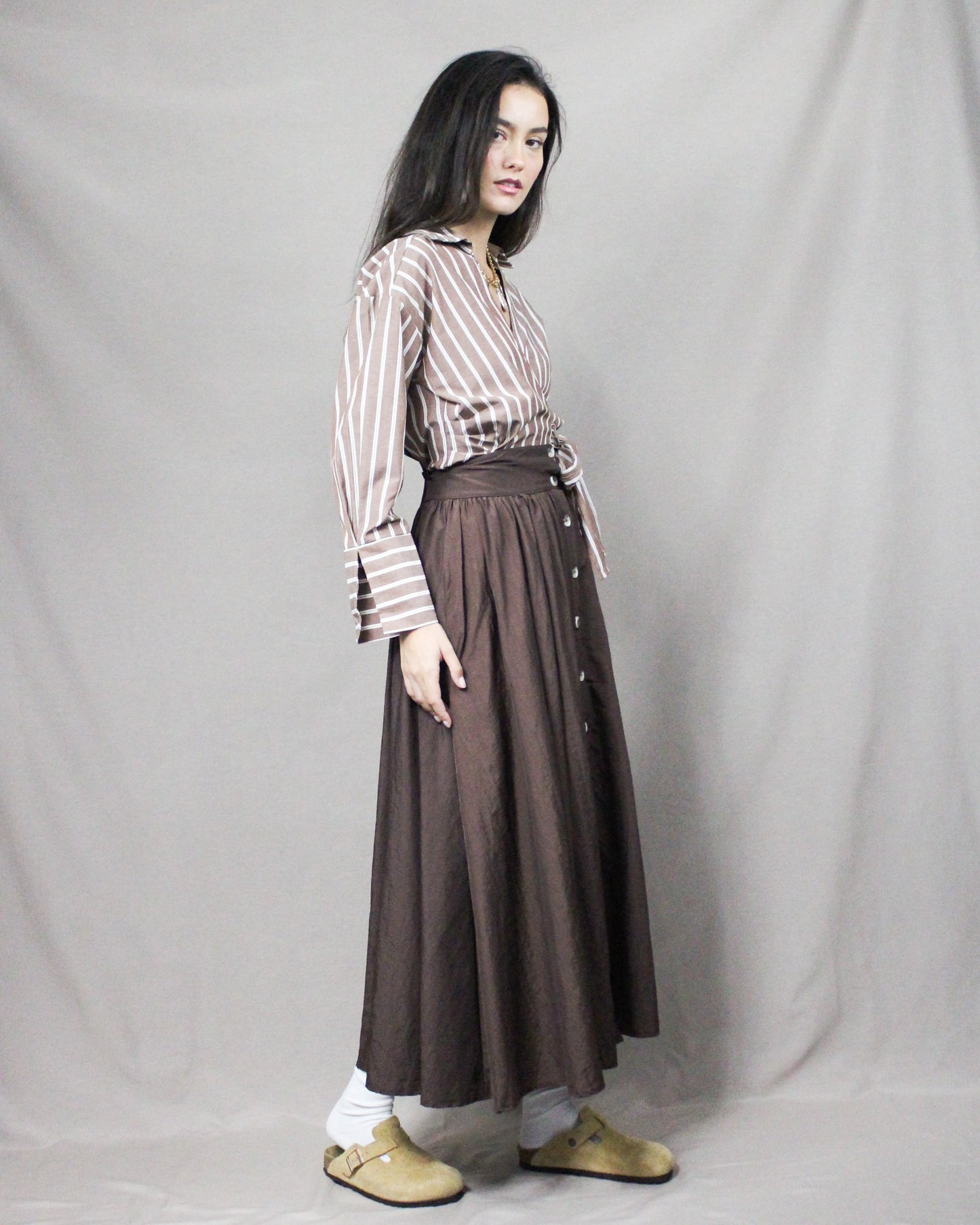 long button skirt