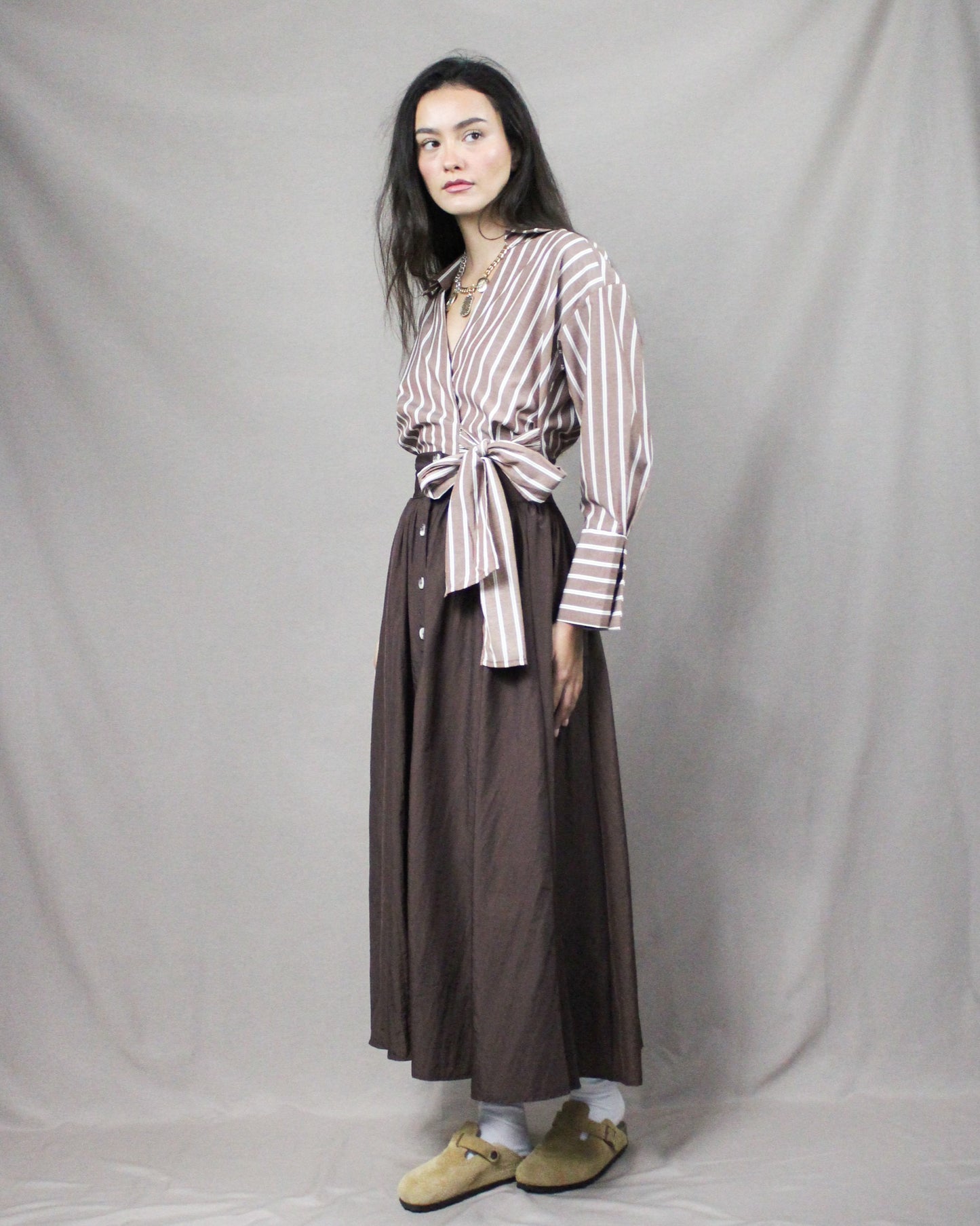 long button skirt