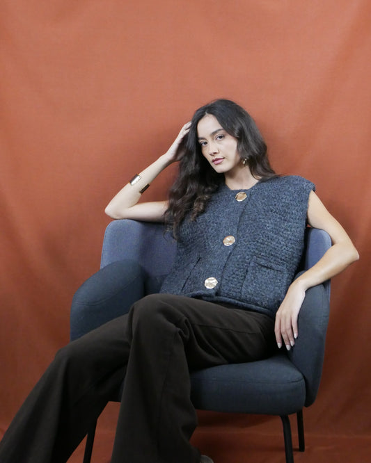 grey knitted vest